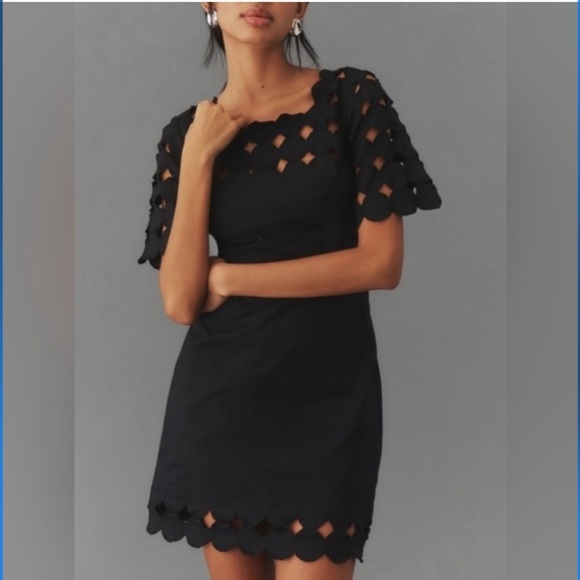 Anthropologie NWT Black Cutwork Mini Shift Dress Size 4 - Picture 3 of 9